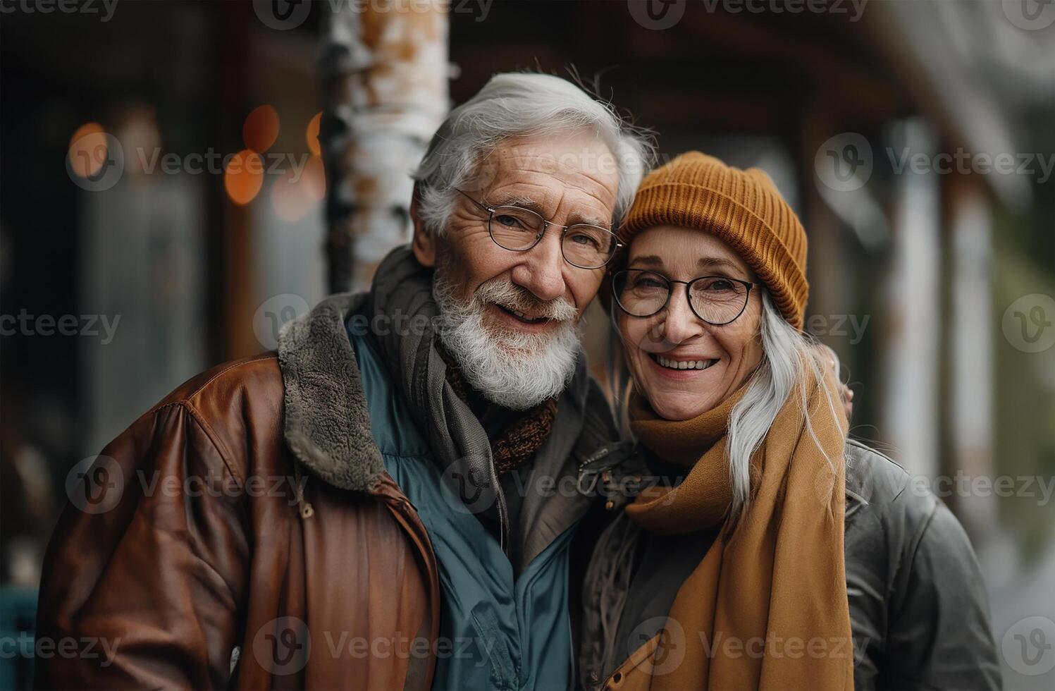 AI generated Joyful elderly couple, happily smiling photo