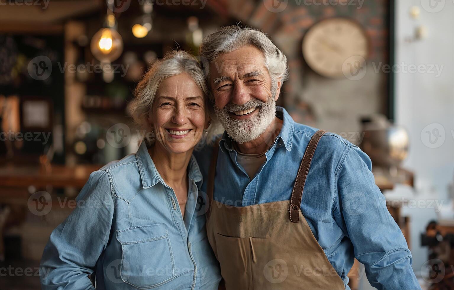 ai generado alegre mayor pareja, felizmente sonriente foto