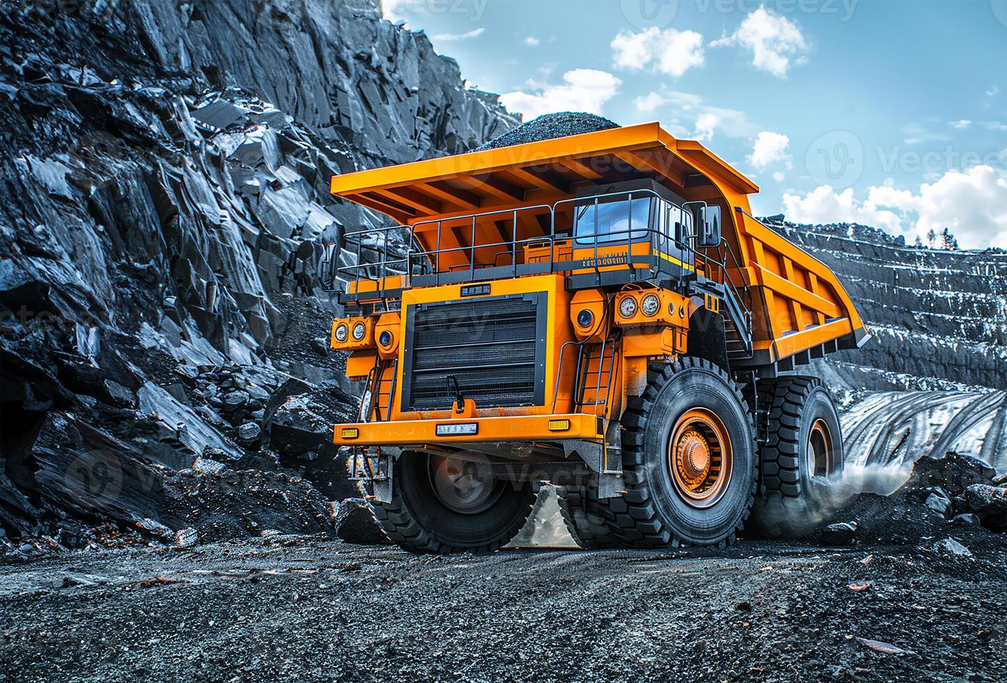 AI generated Big yellow truck working in large quarry photo