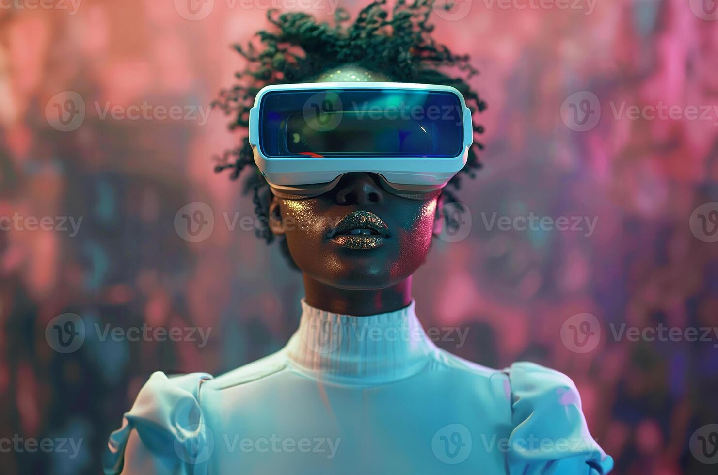 AI generated Black woman in virtual reality gear photo