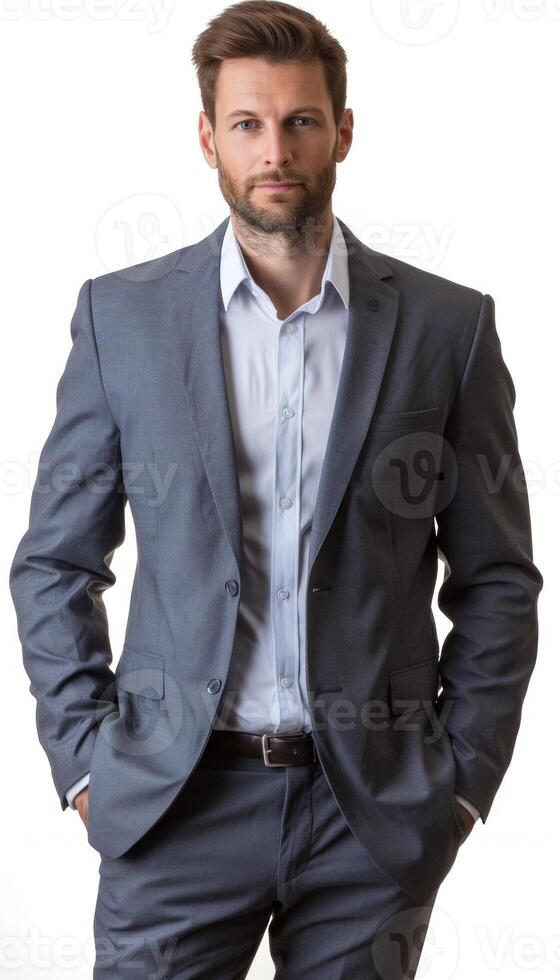 AI generated Professional young man in modern business attire isolated on white photo