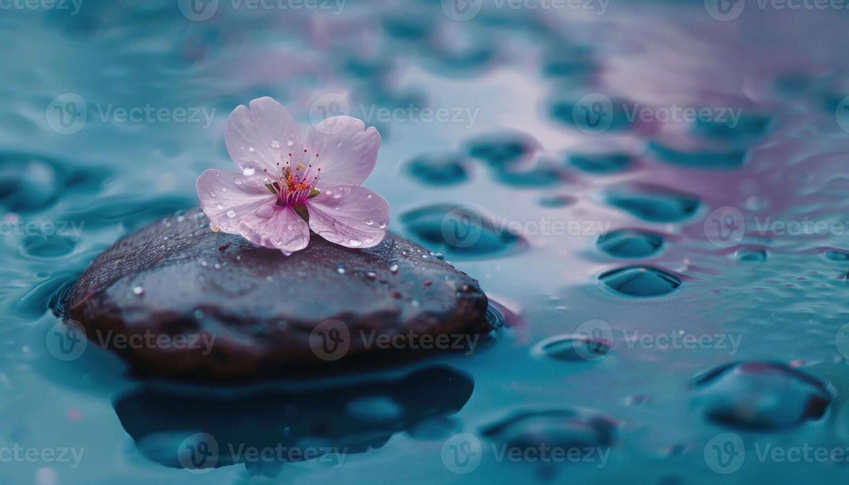 AI generated Serene cherry blossom on water stone photo