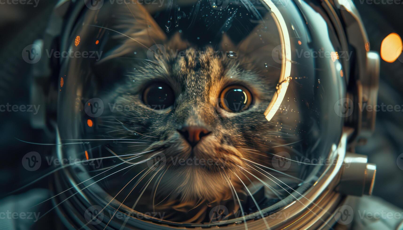 AI generated Cosmic feline cat astronaut in space helmet photo