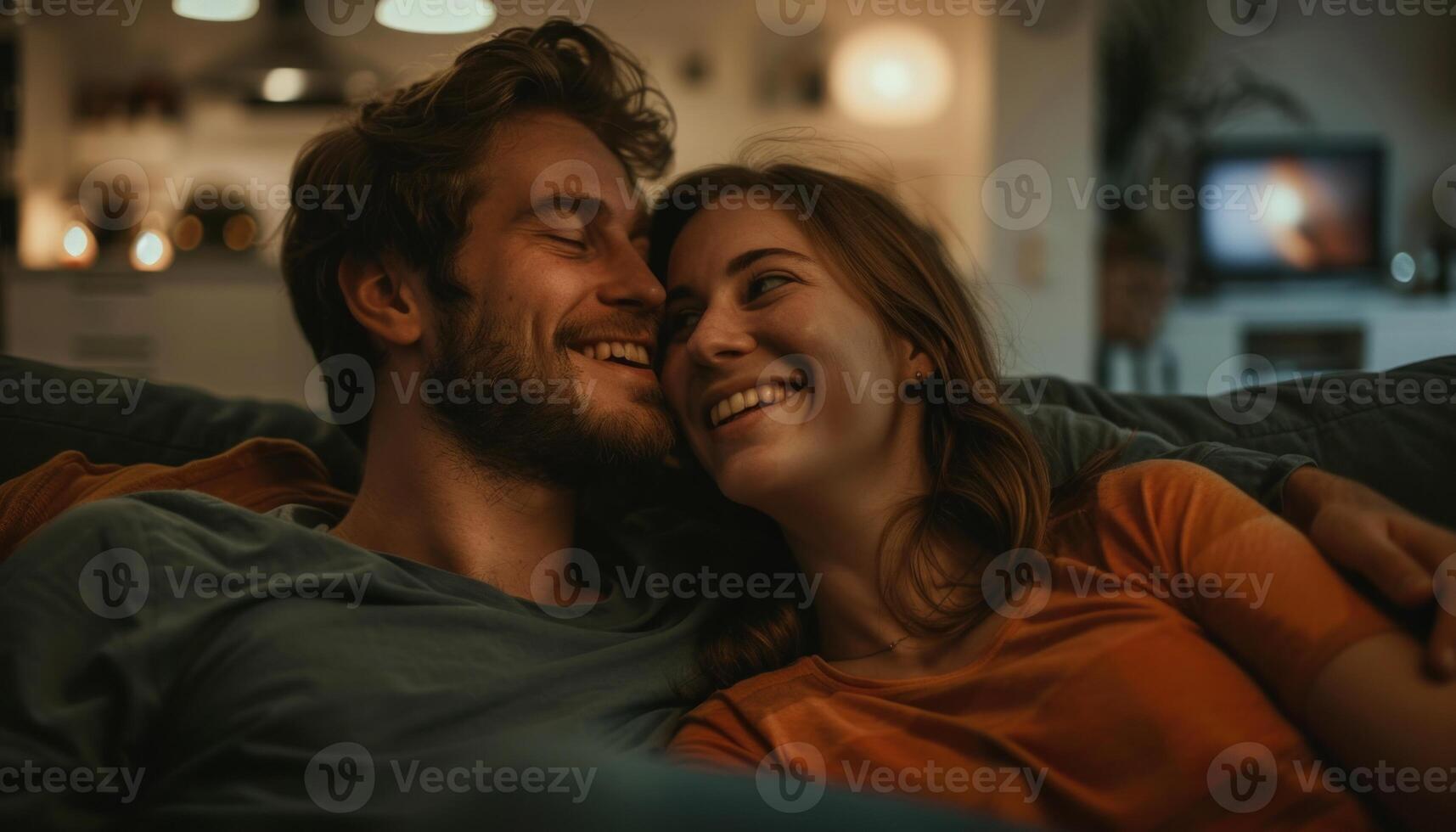 ai generado íntimo Pareja disfrutando un acogedor noche a hogar foto