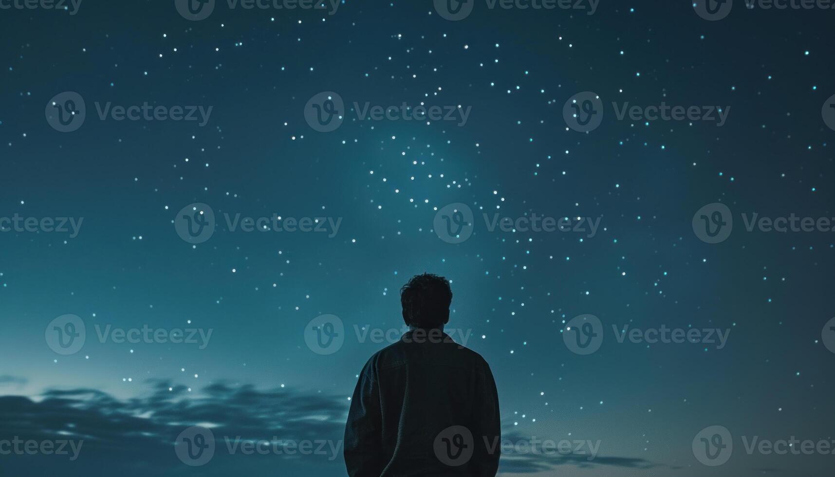 AI generated Solitary man gazing at the night sky photo