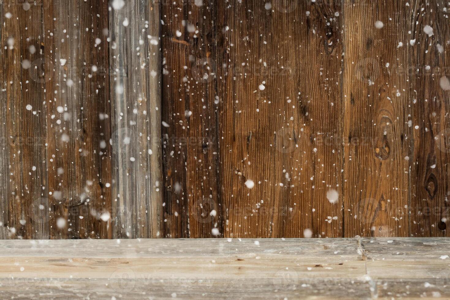 Brown Wooden Vintage Or Rustic Backround Or Texture, Snow photo