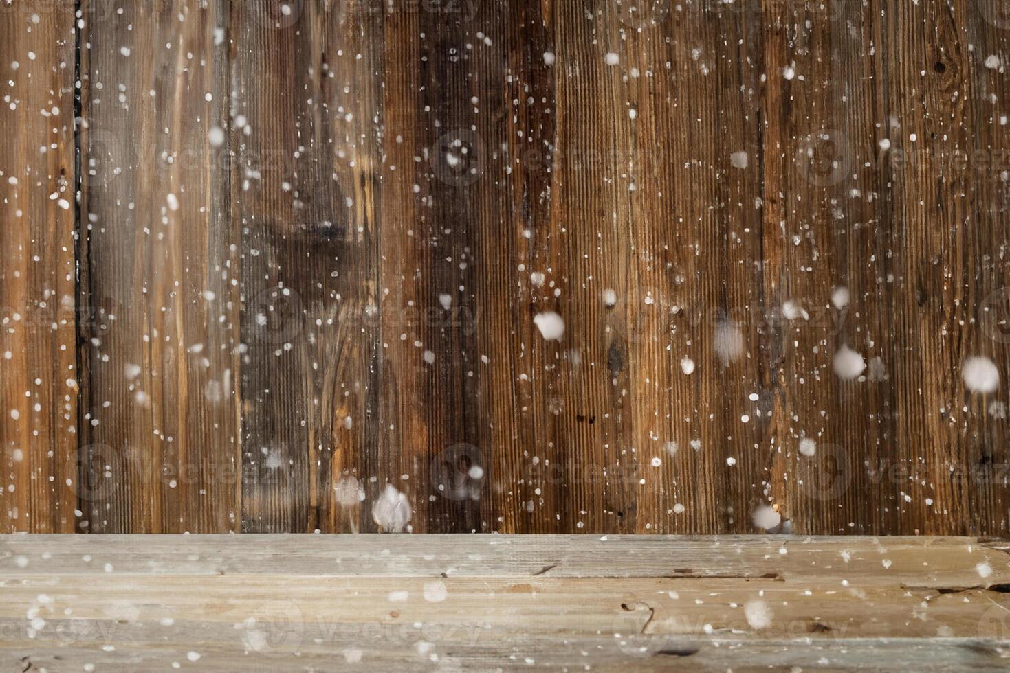 Brown Wooden Vintage Or Rustic Backround Or Texture, Snow photo