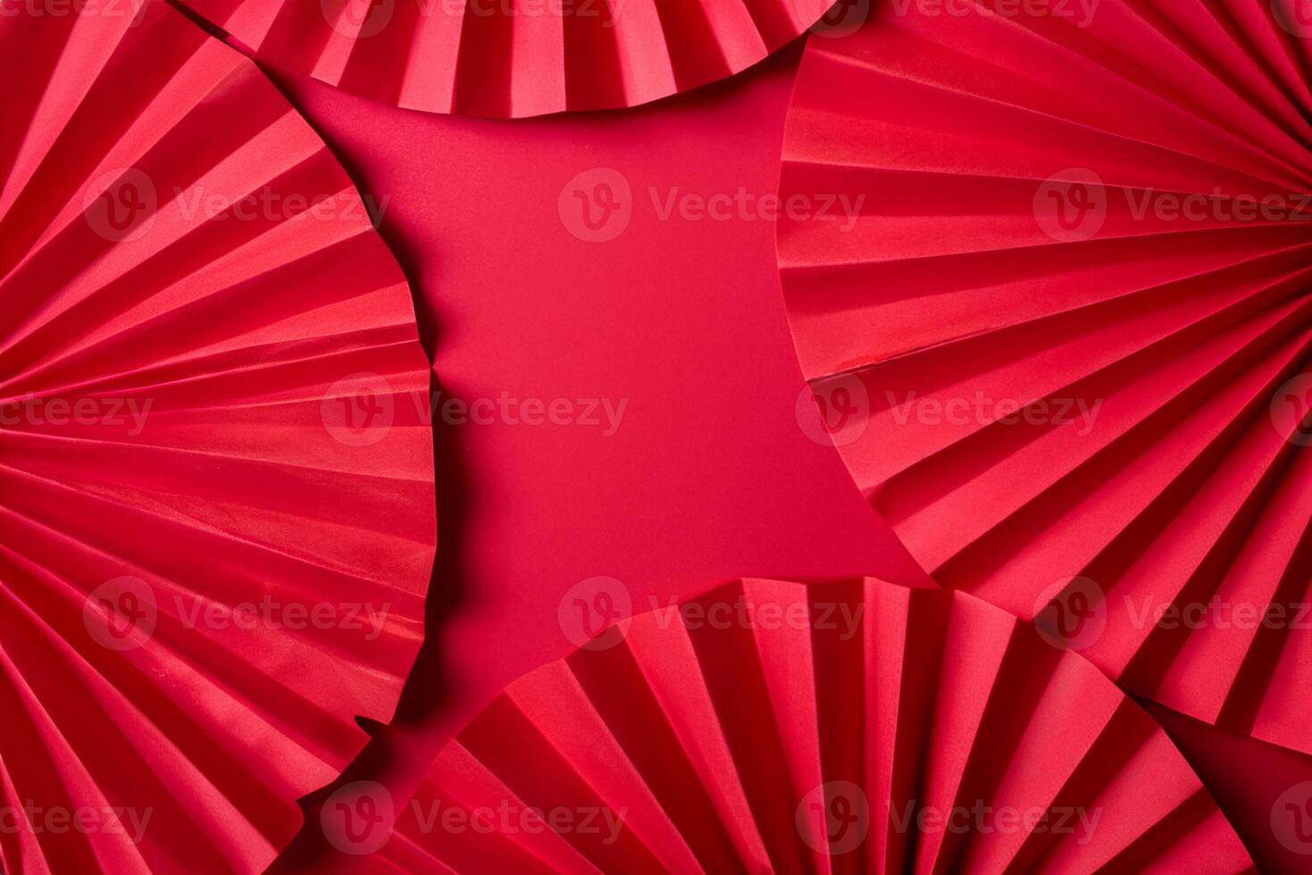 Traditional Paper Fans with Red Circles Against Chinese Ornamental Background. photo