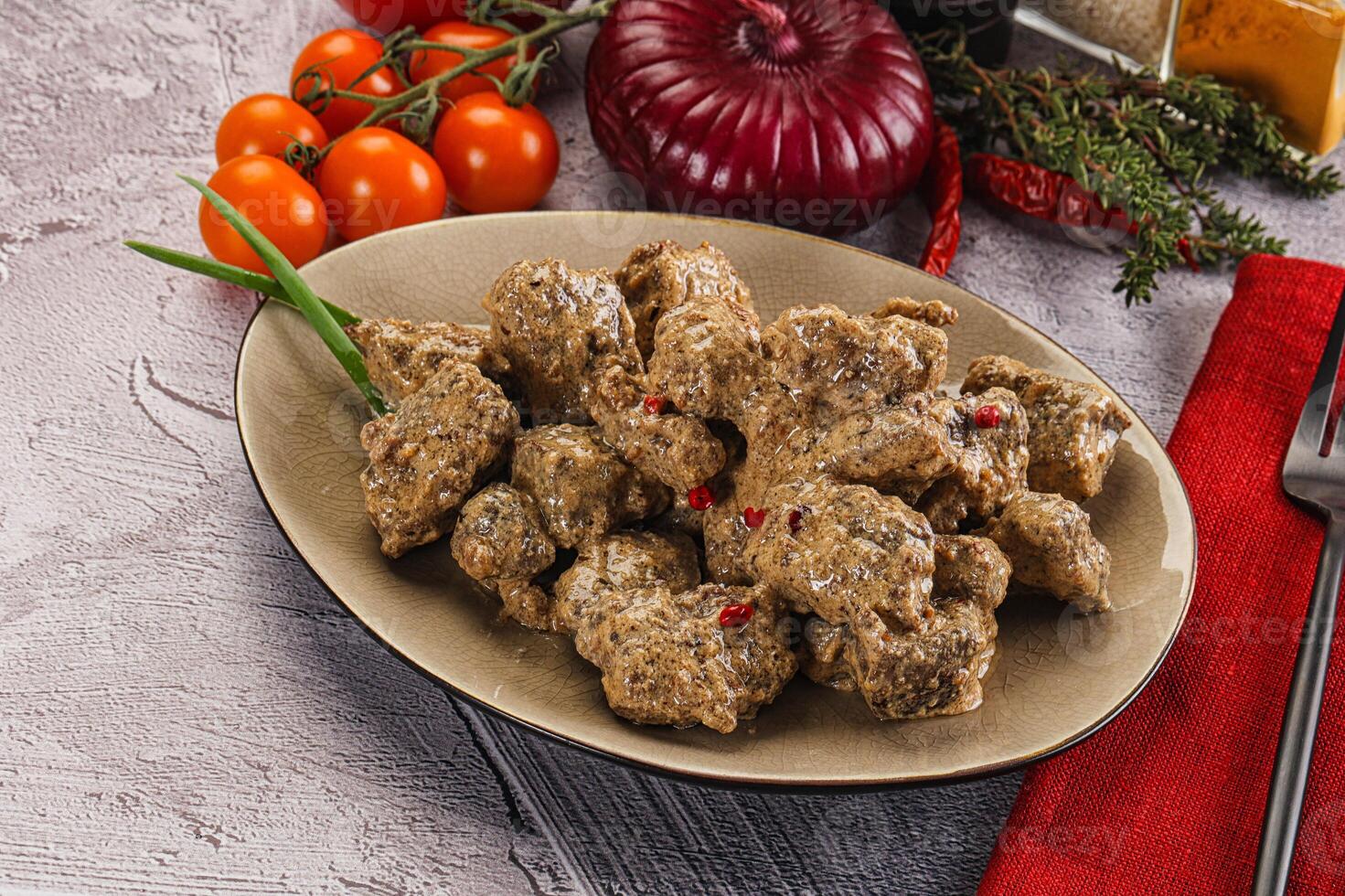 Beef liver with cream sauce photo