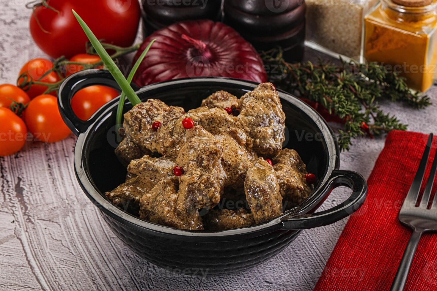 Beef liver with cream sauce photo