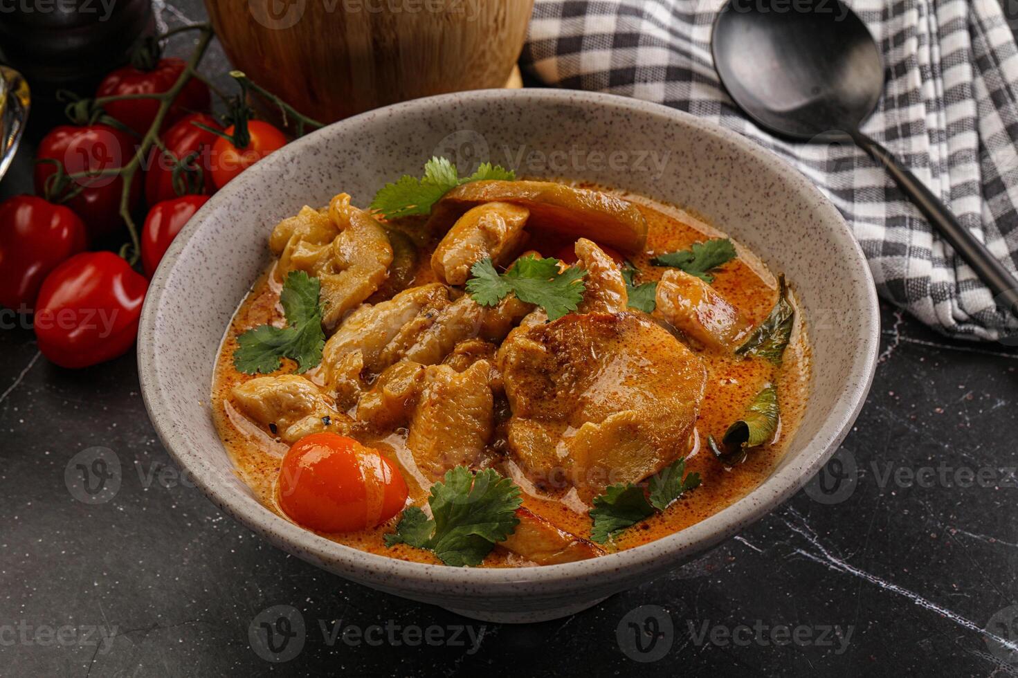 Thai Tom yum soup with chicken photo