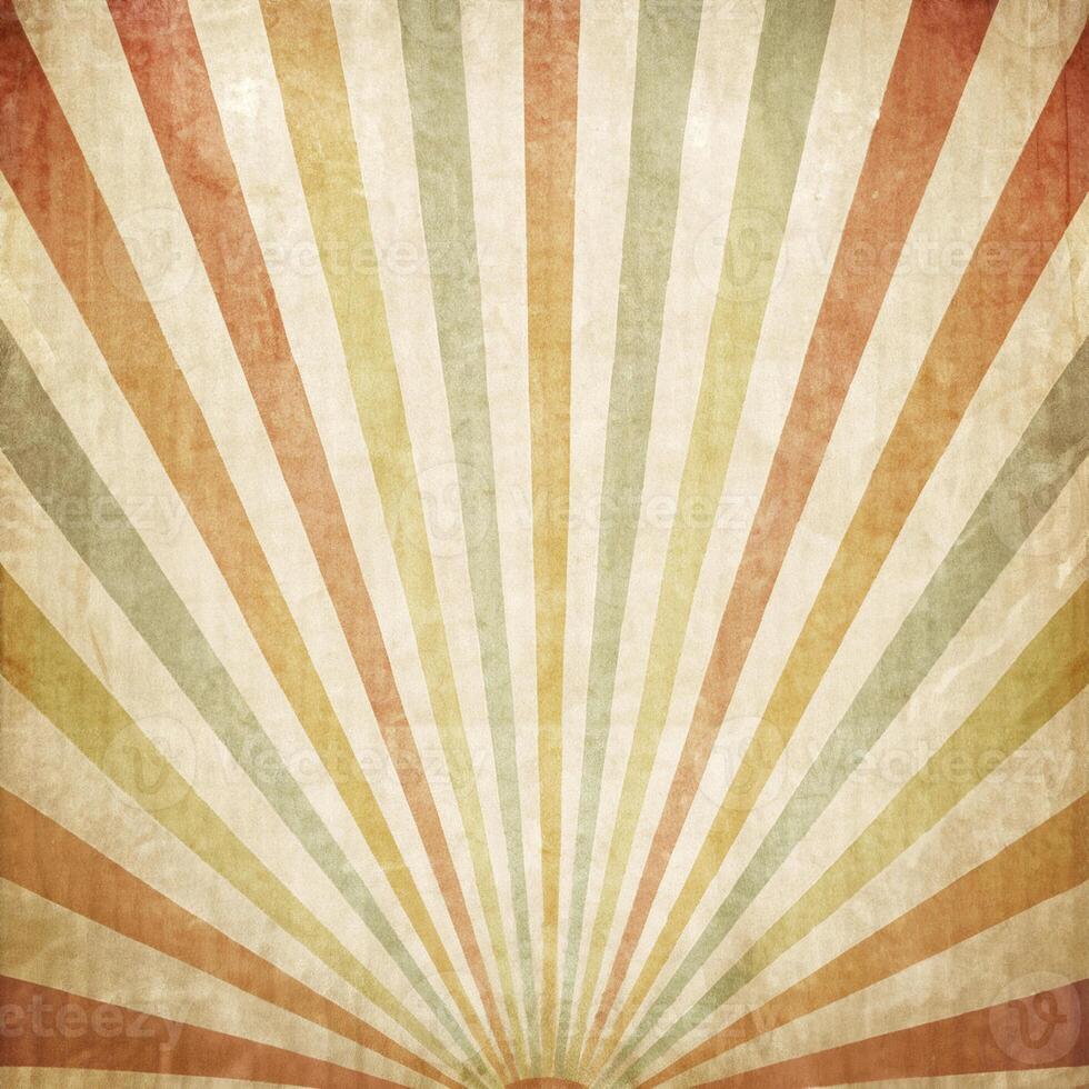 Vintage backdrop with vibrant sunrise, sunburst, and textured retro paper. photo