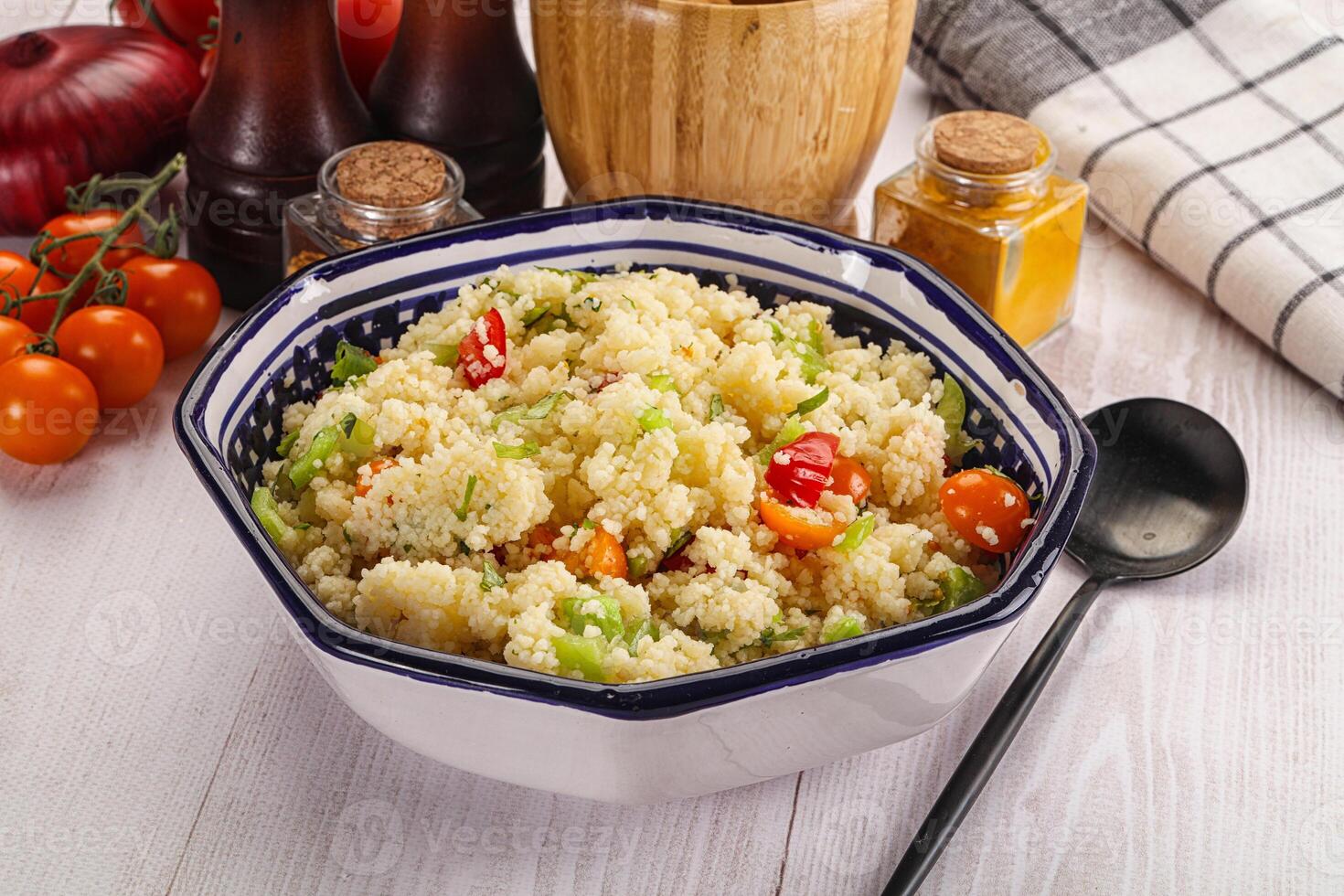 Vegan cuisine couscous with vegetables photo