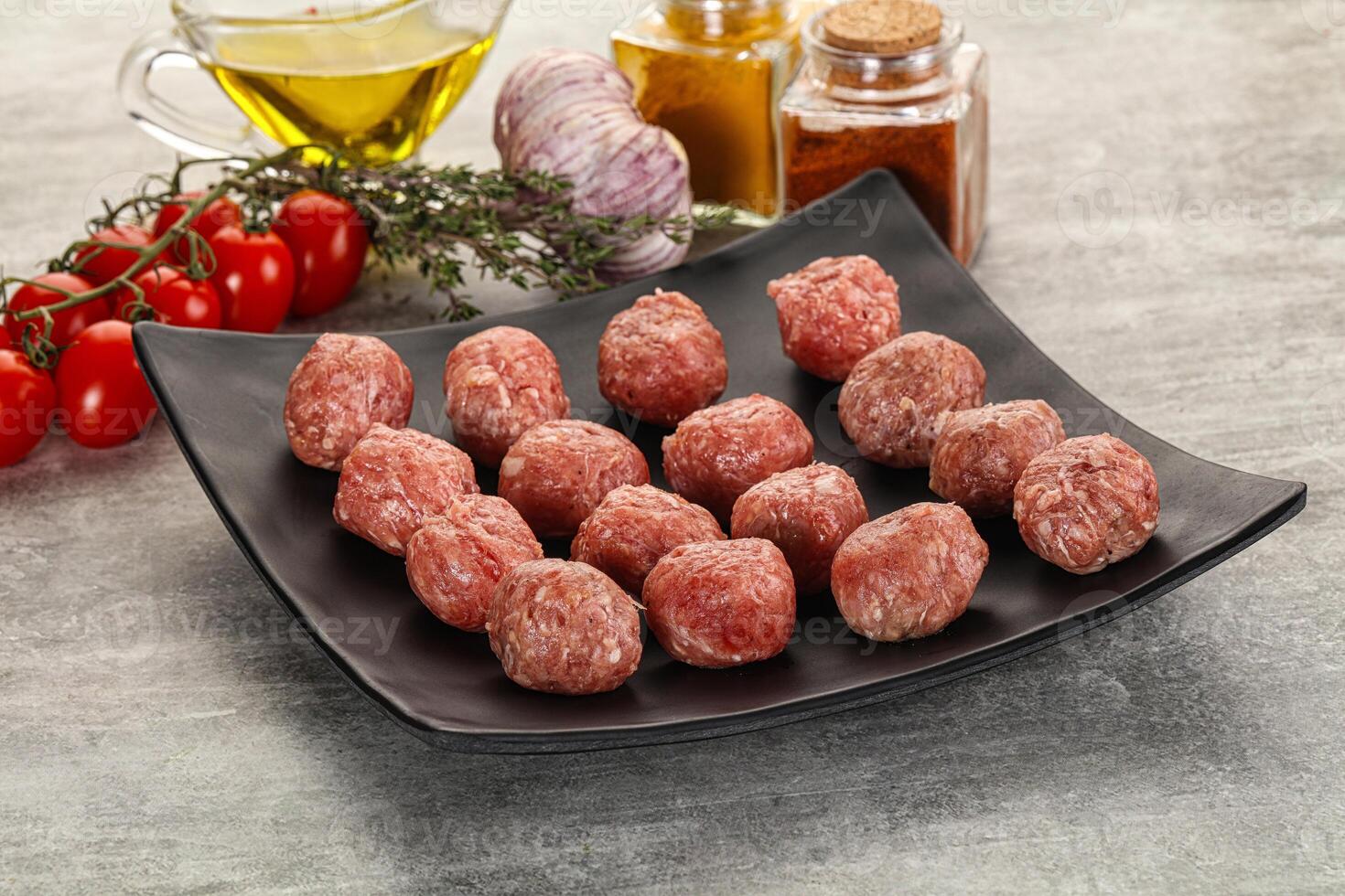 Uncooked raw beef meatball minced photo