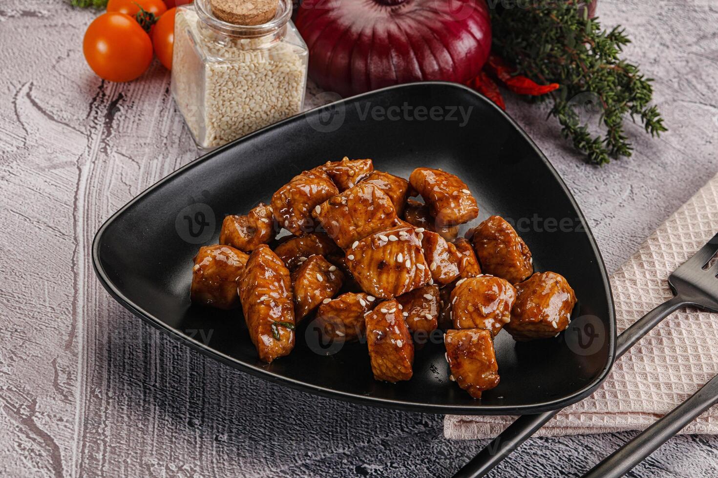 Chicken fillet with soya teriyaki sauce photo