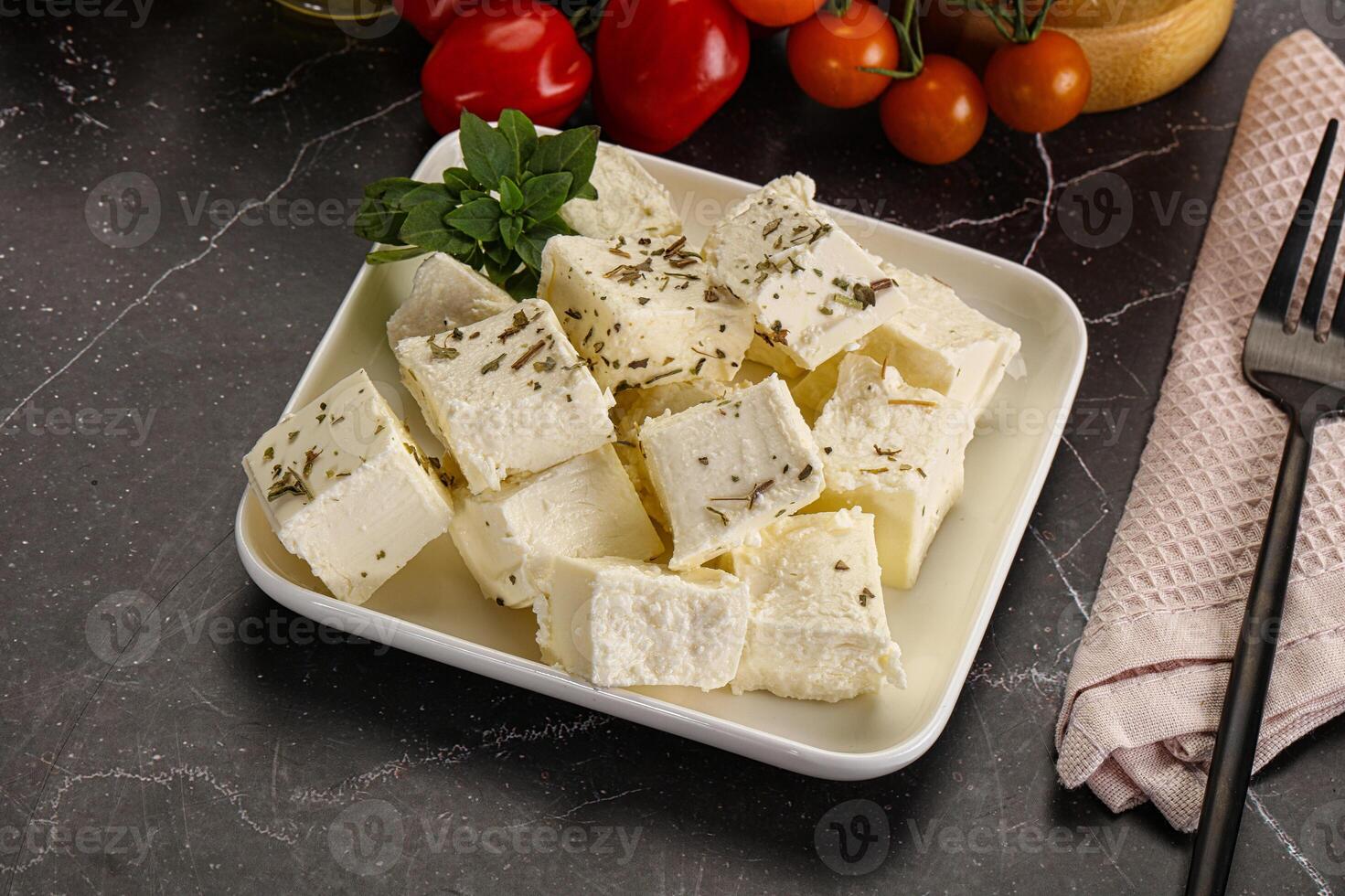 Greek traditional Feta cheese cubes photo