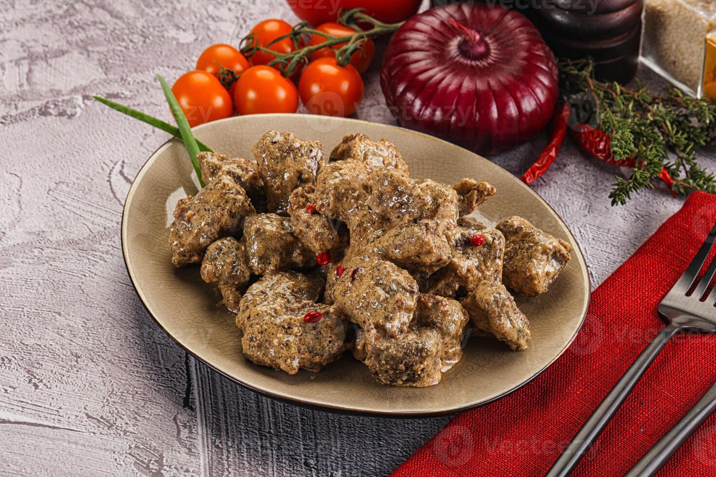 Beef liver with cream sauce photo