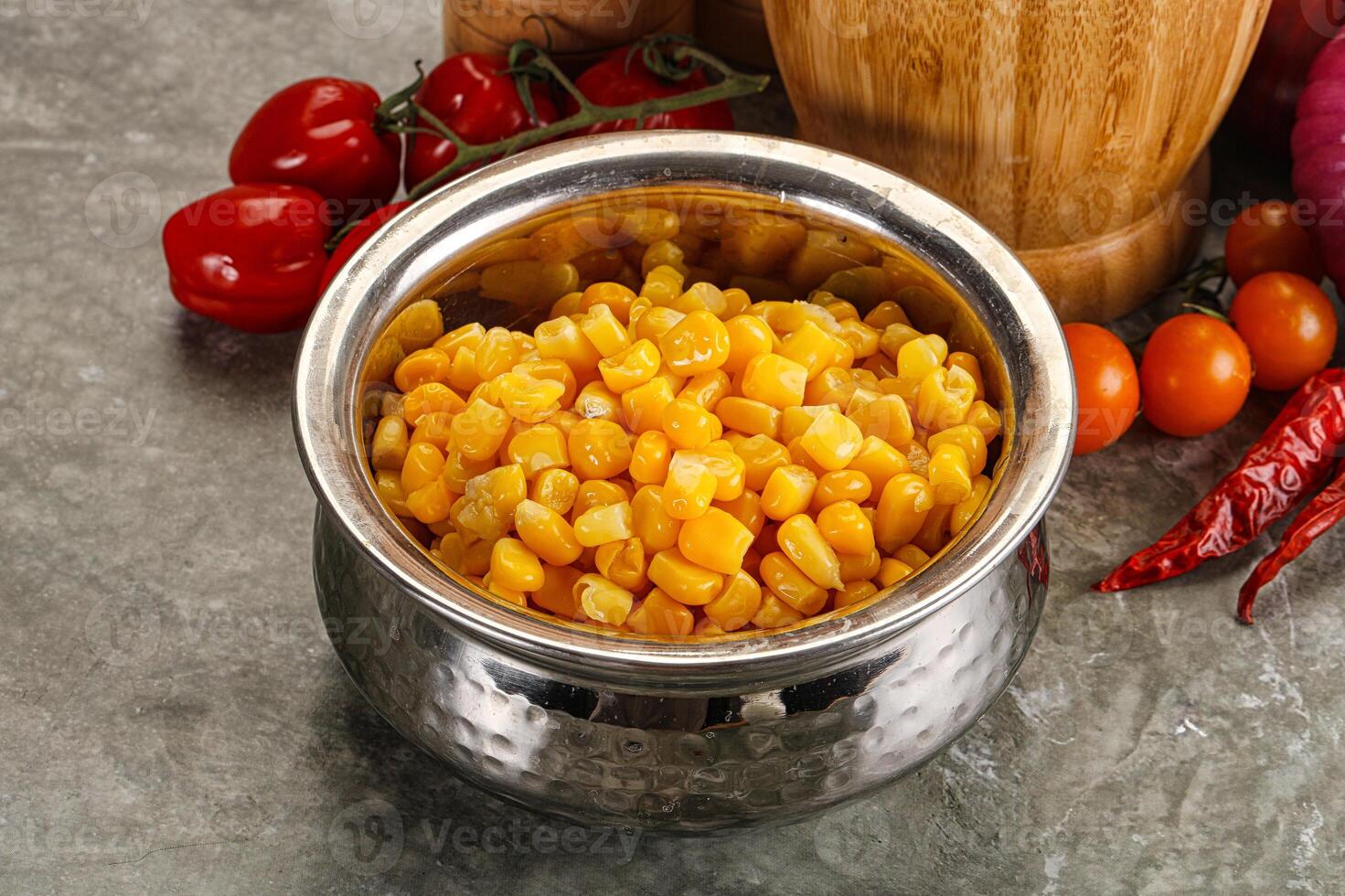 Sweet canned ripe corn grain photo