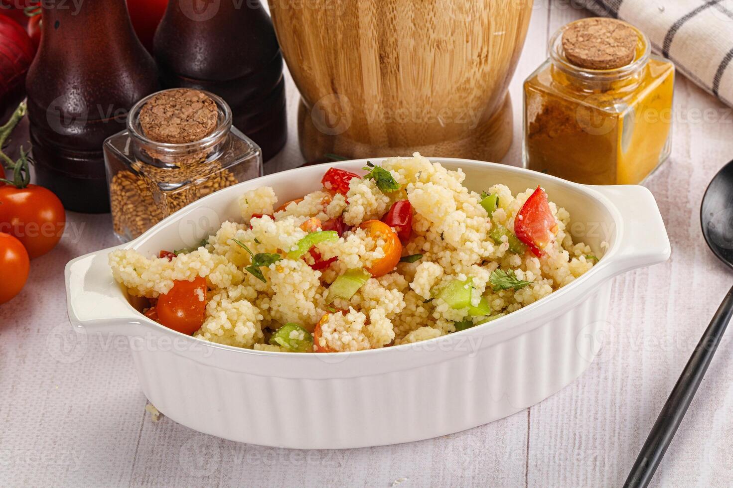 Vegan cuisine couscous with vegetables photo