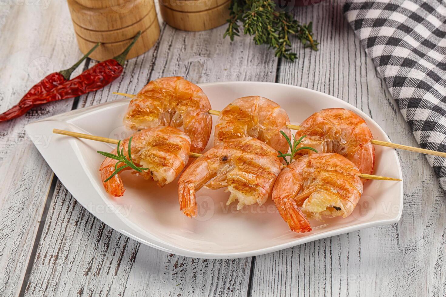 Grilled king prawn skewer snack photo