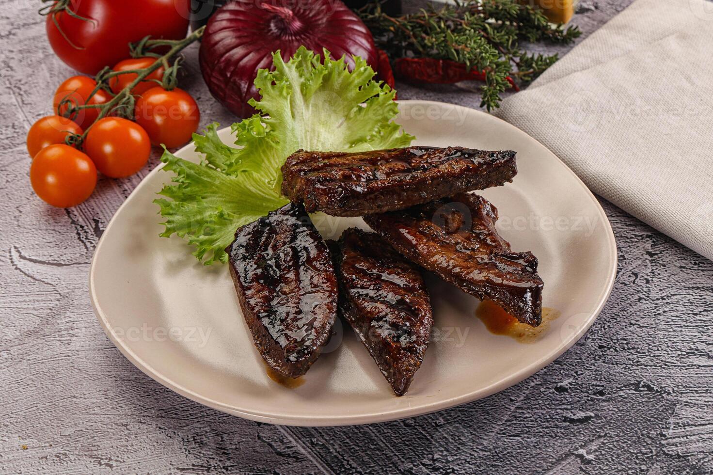 Grilled diet beef liver steak photo