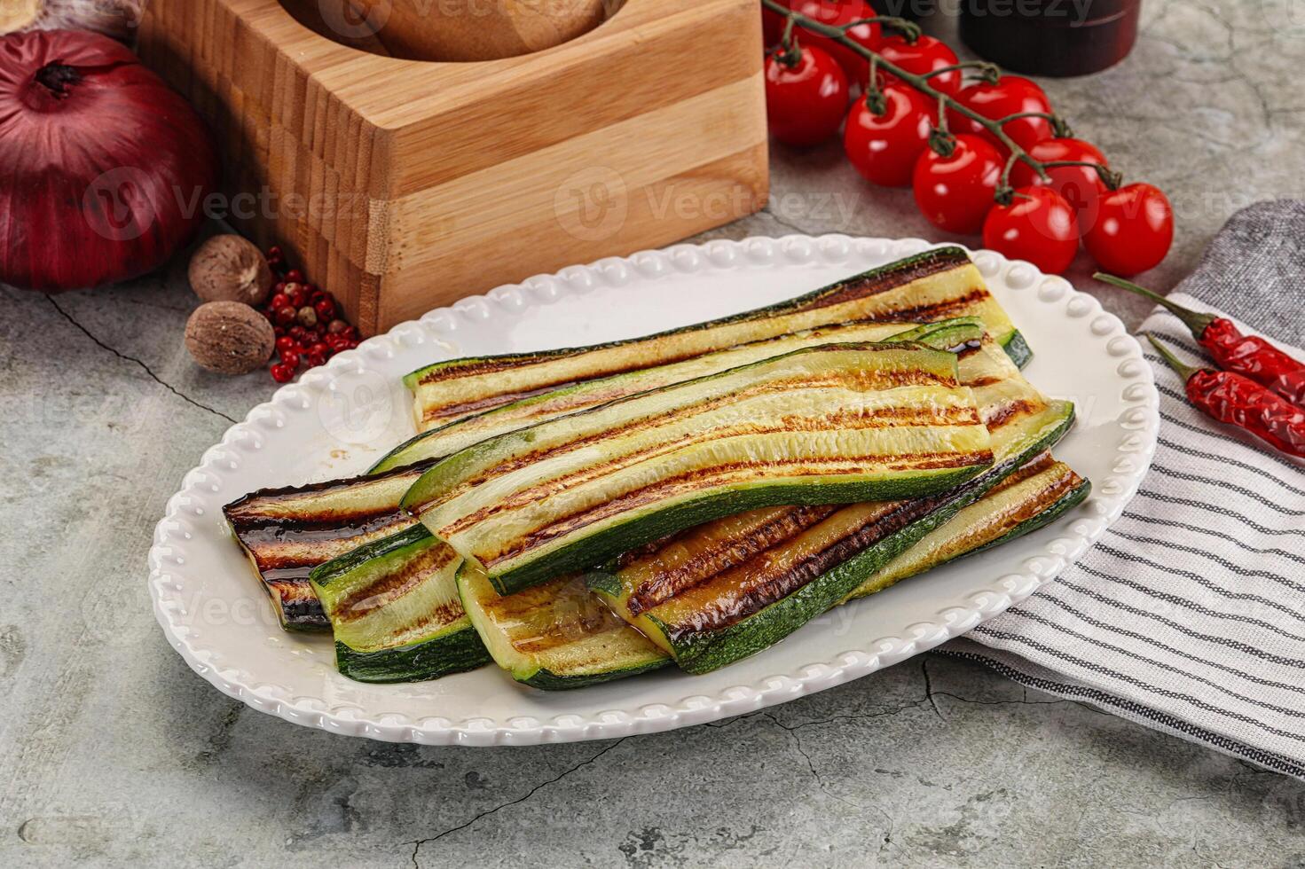 Grilled zucchini with olive oil photo