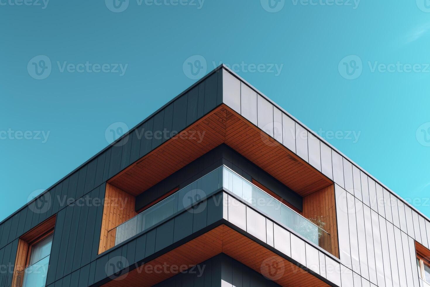 AI generated A charcoal gray house against the clear blue sky photo