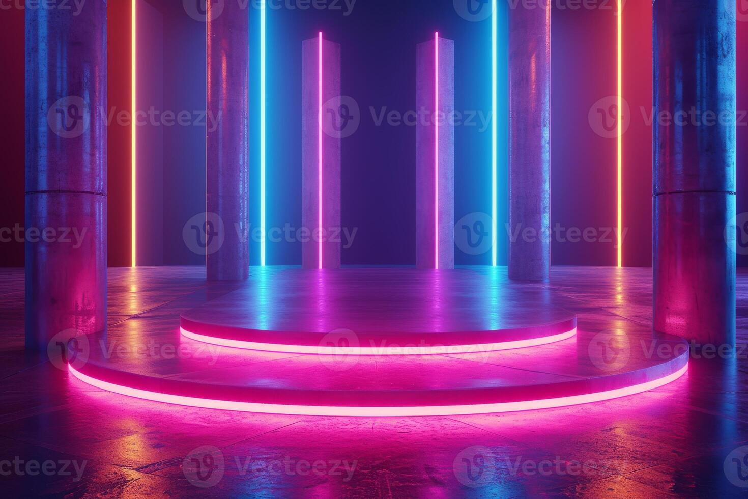 AI generated A sleek podium adorned with neon lights photo