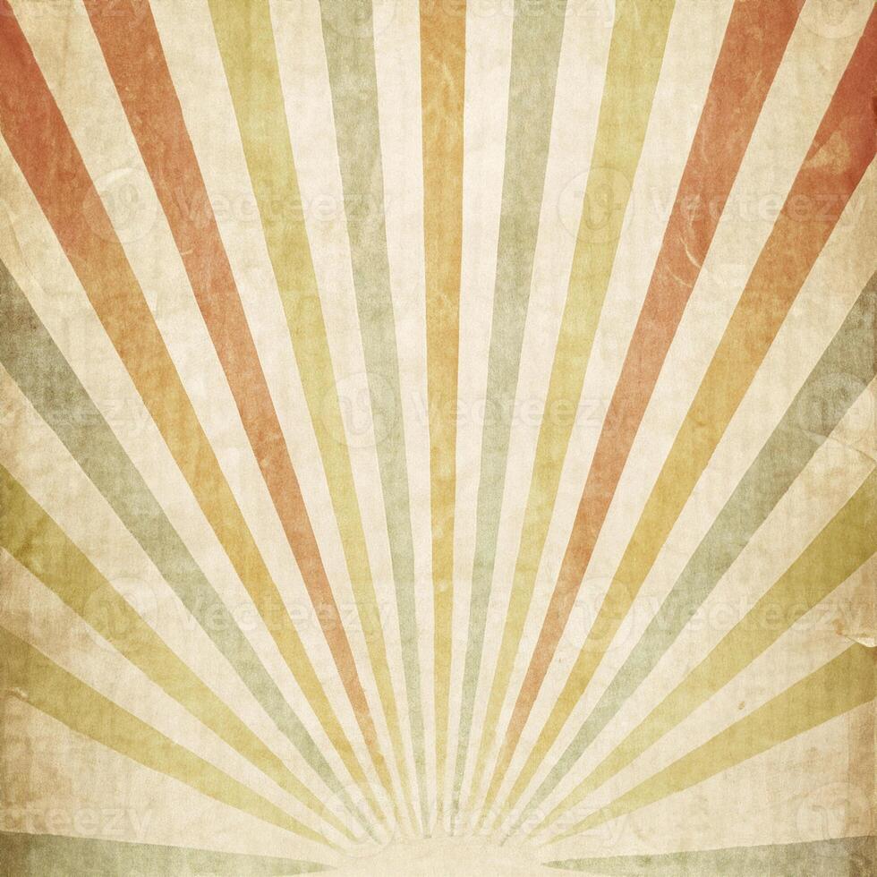 Vintage backdrop with vibrant sunrise, sunburst, and textured retro paper. photo