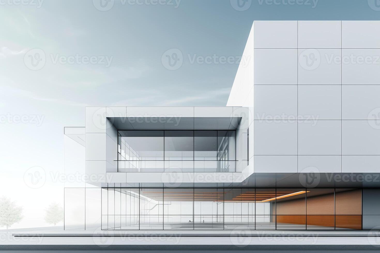 AI generated A minimalist office building facade distinguished by its strategic use of negative space photo