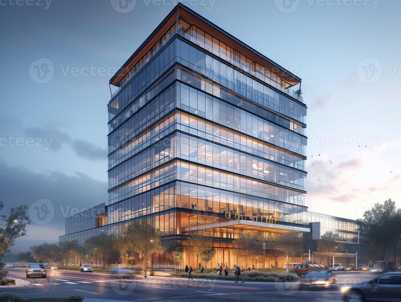 AI generated An office tower serving as an innovation hub for startups, tech companies photo
