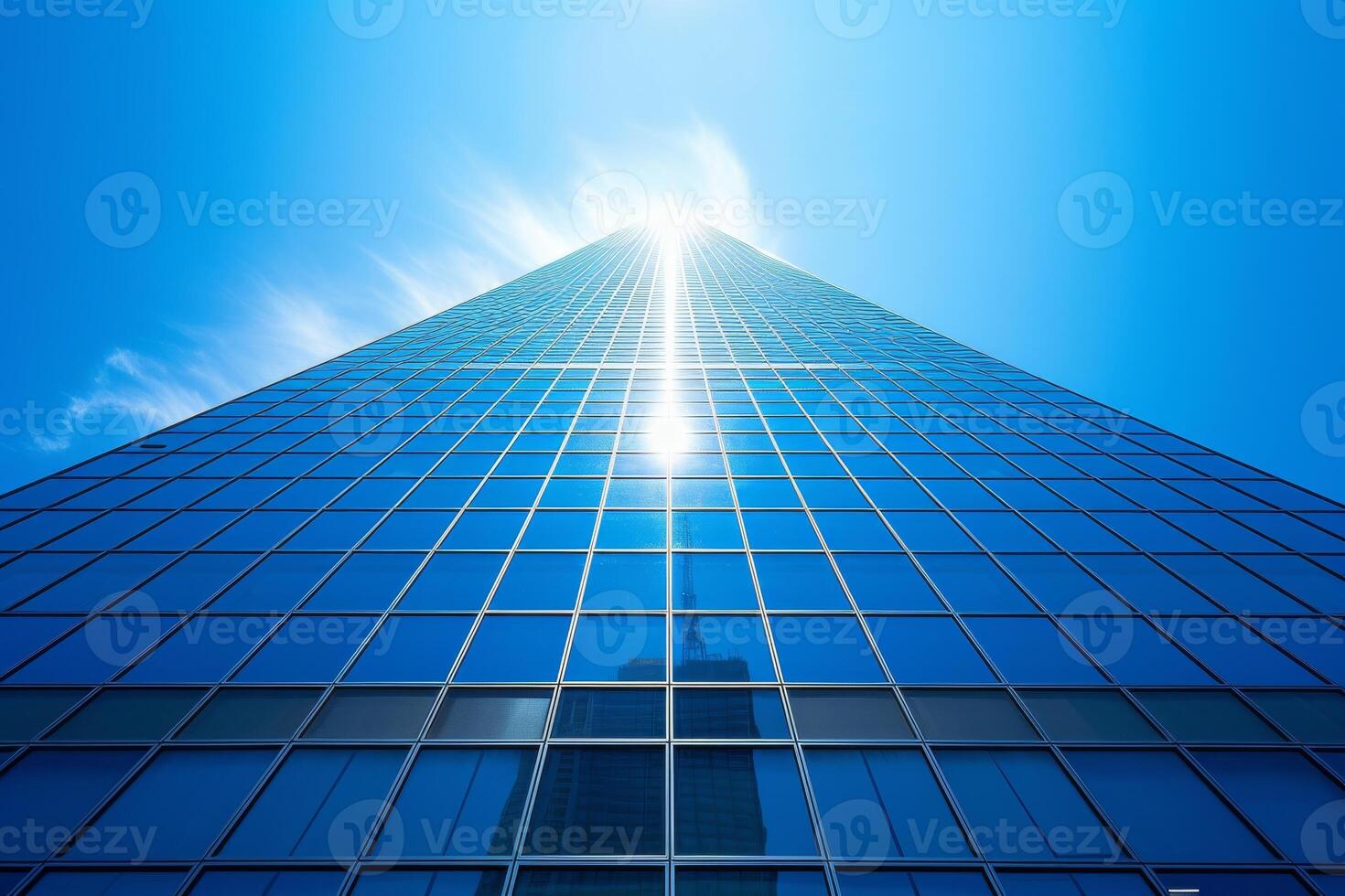 AI generated The blue glass office tower rises majestically towards the sky photo