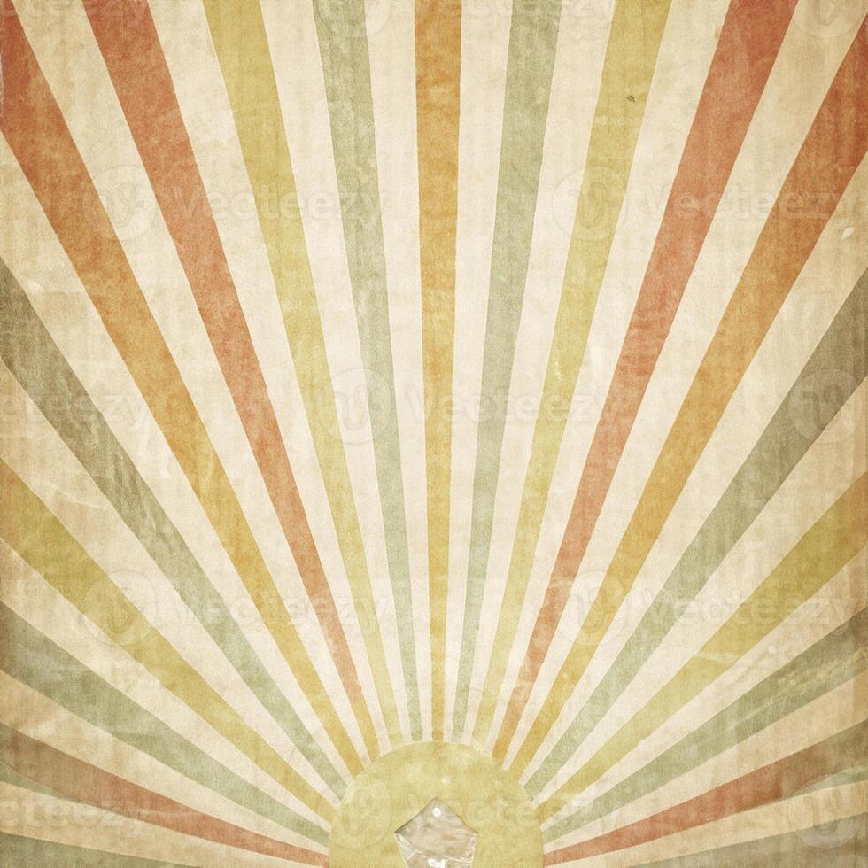 Vintage backdrop with vibrant sunrise, sunburst, and textured retro paper. photo