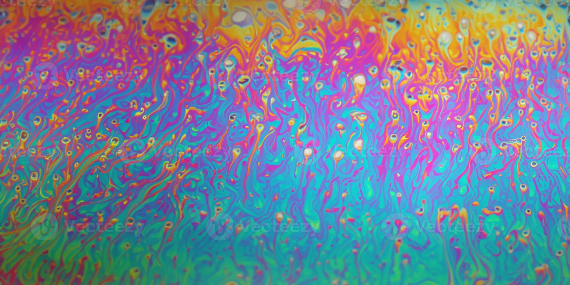 Vibrant Soap Bubble Floating in Psychedelic Ambiance, Abstract Liquid Colors and Textures. photo