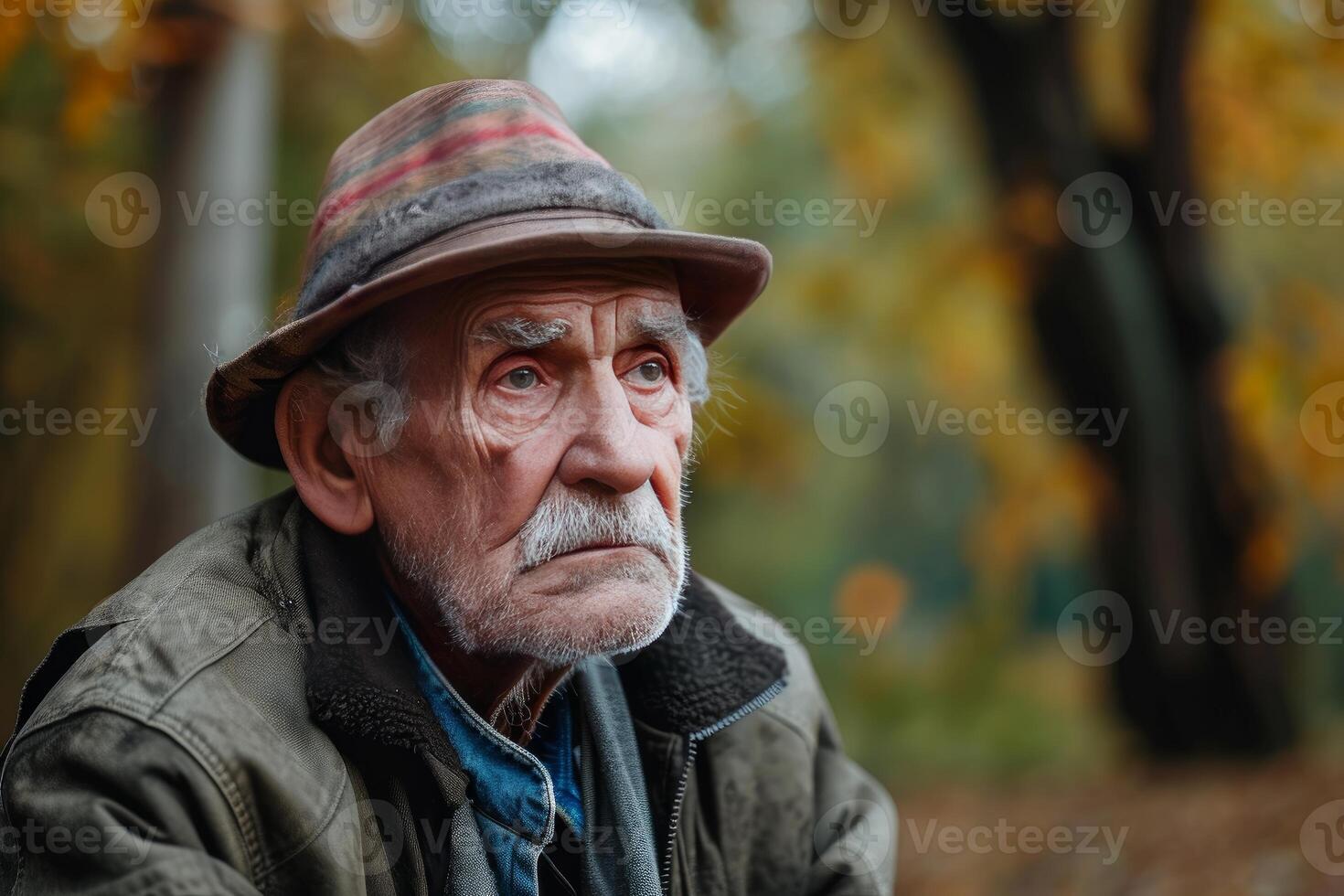 AI generated Contemplative Aged man on outdoor photo. Generate ai photo