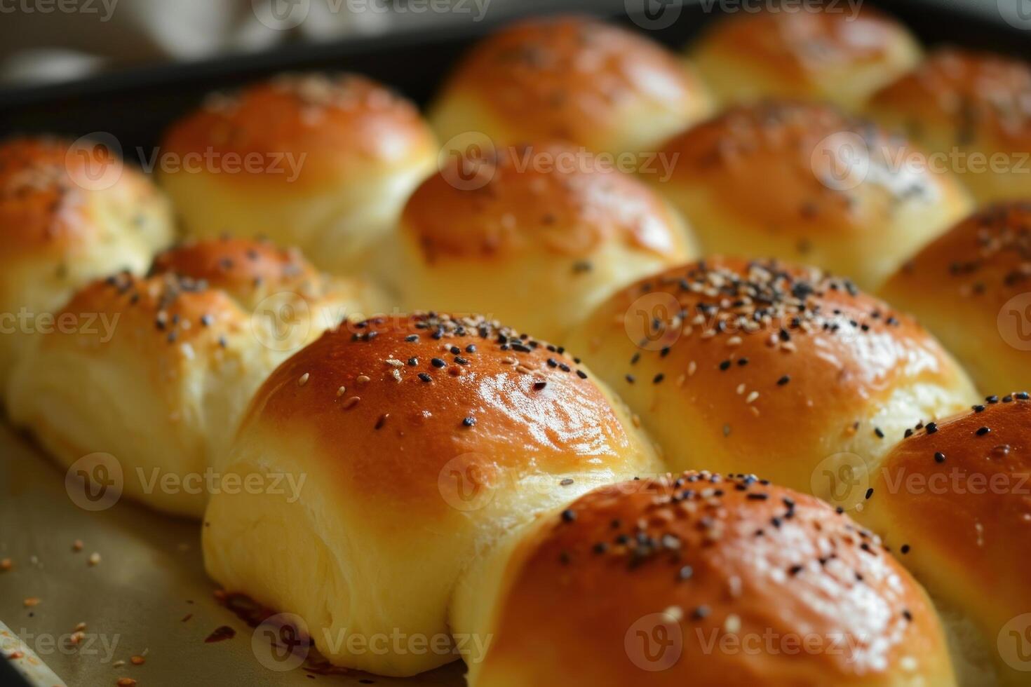 AI generated Fluffy Baked buns bread rolls. Generate Ai photo