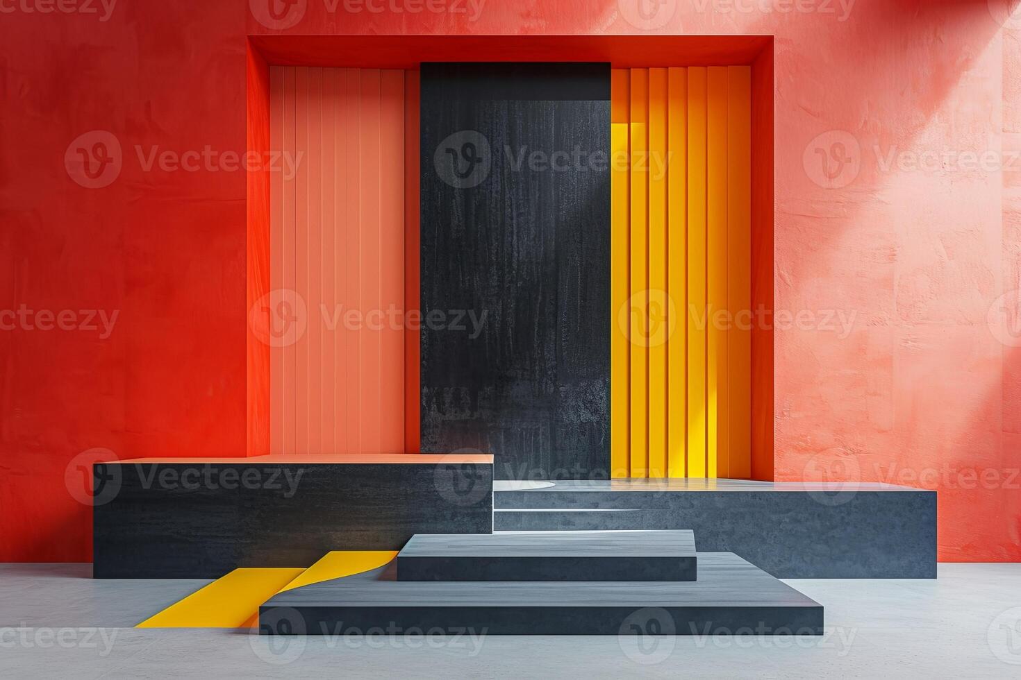 AI generated A minimalist podium with vibrant pop-up colors photo