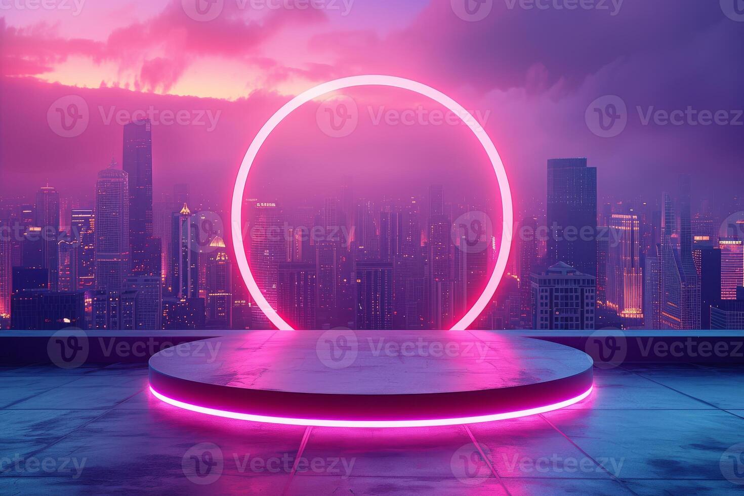 AI generated A sleek podium featuring neon lights photo