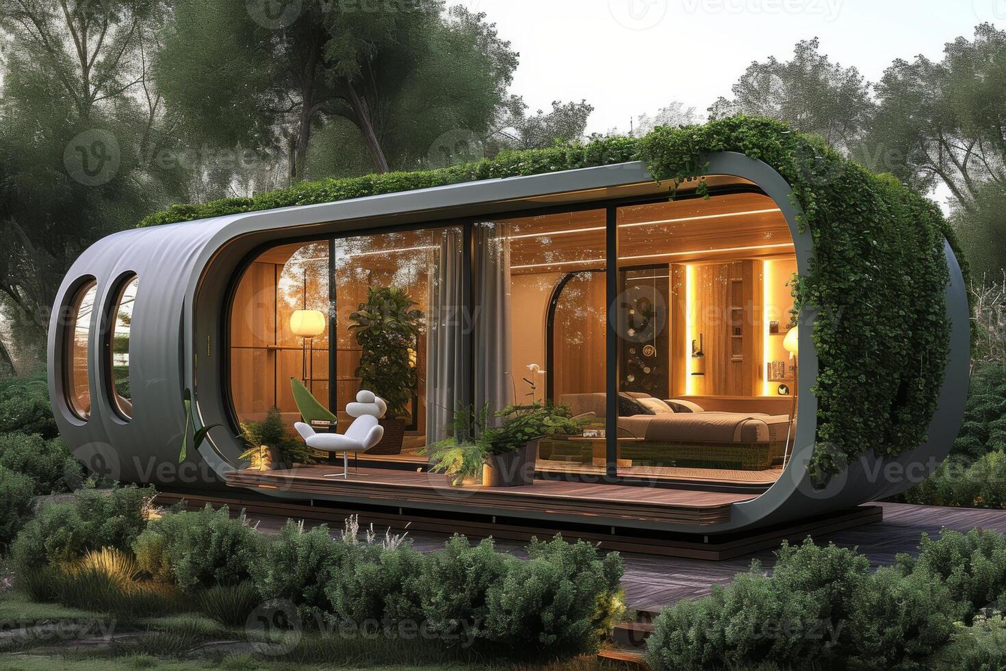 AI generated A modular eco house constructed from sustainable and prefabricated materials photo