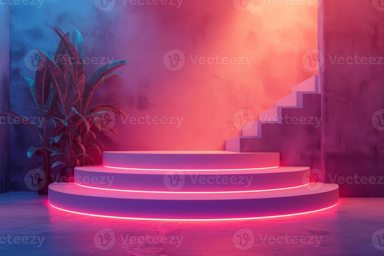 AI generated A minimalist podium adorned with neon lighting photo