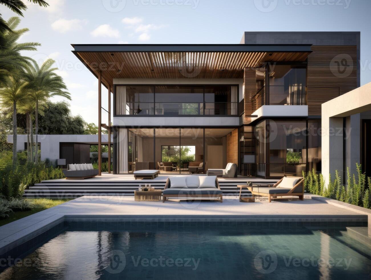 AI generated A modern architectural masterpiece nestled within the bustling streets of a vibrant metropolis photo