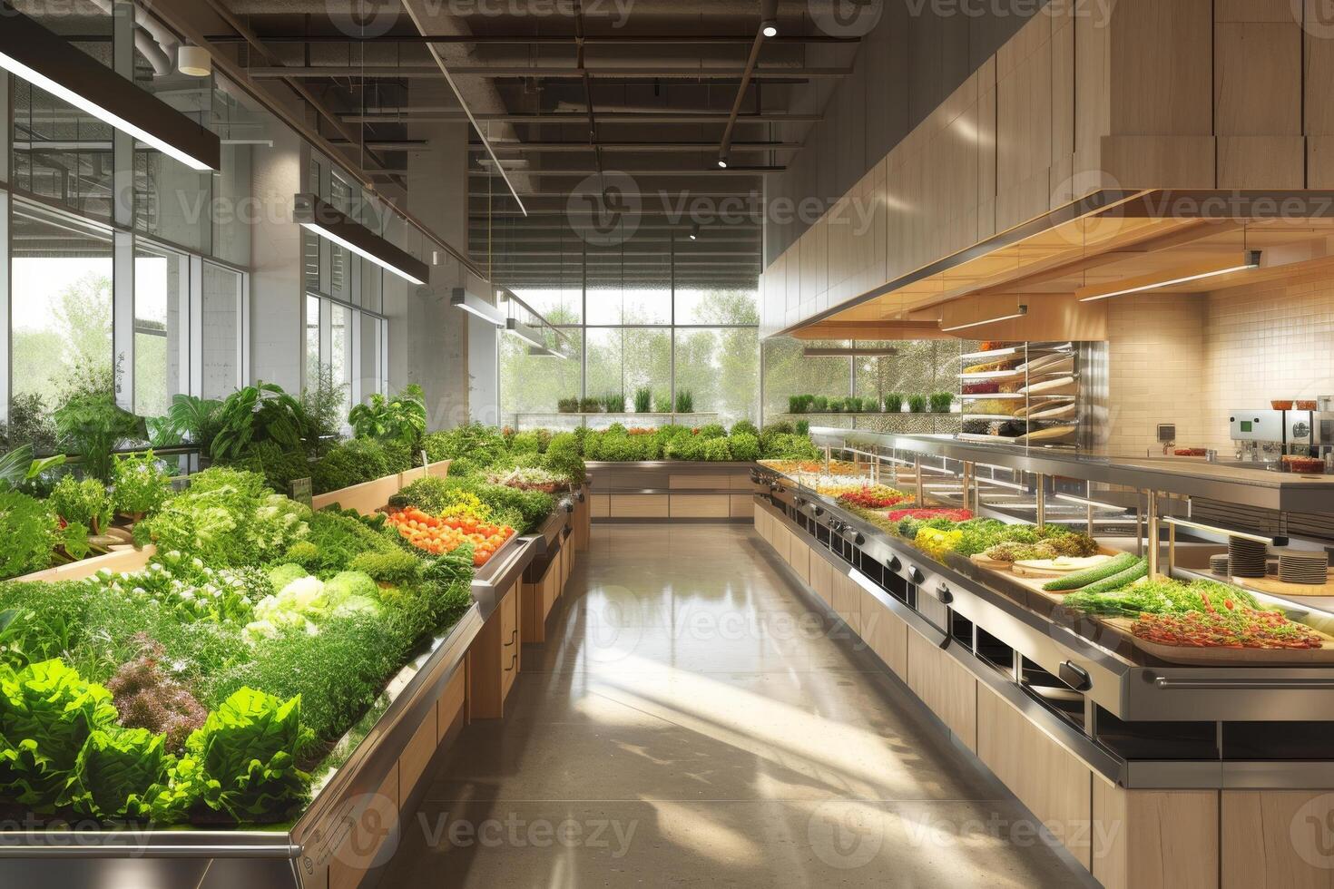 AI generated A sustainable cafeteria or kitchen area that promotes healthy eating photo