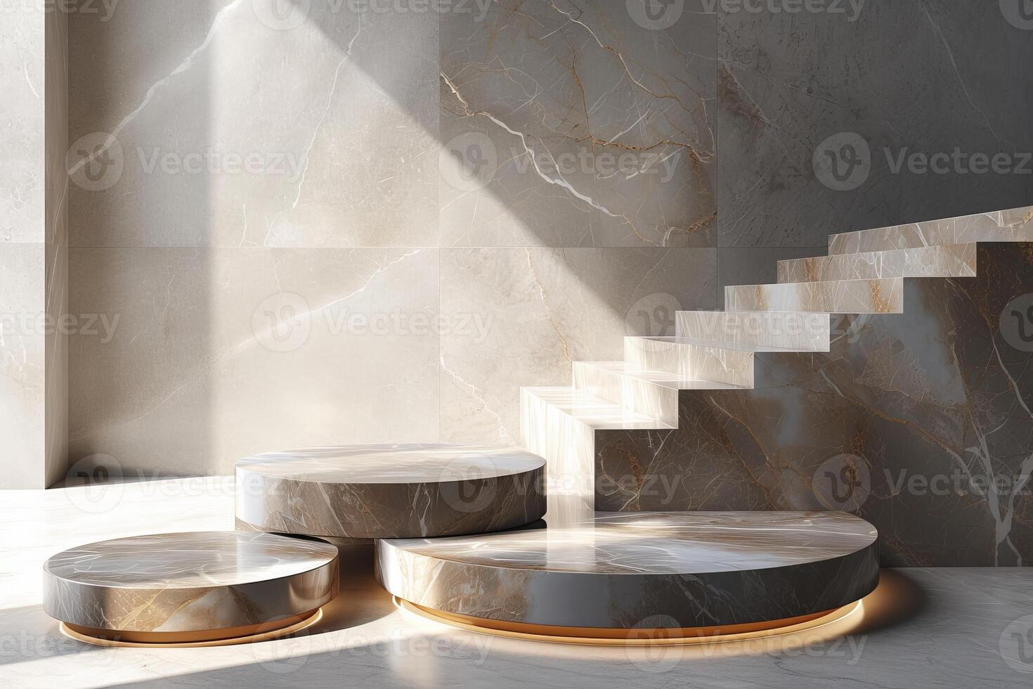 AI generated A minimalist podium adorned with elegant marble textures photo
