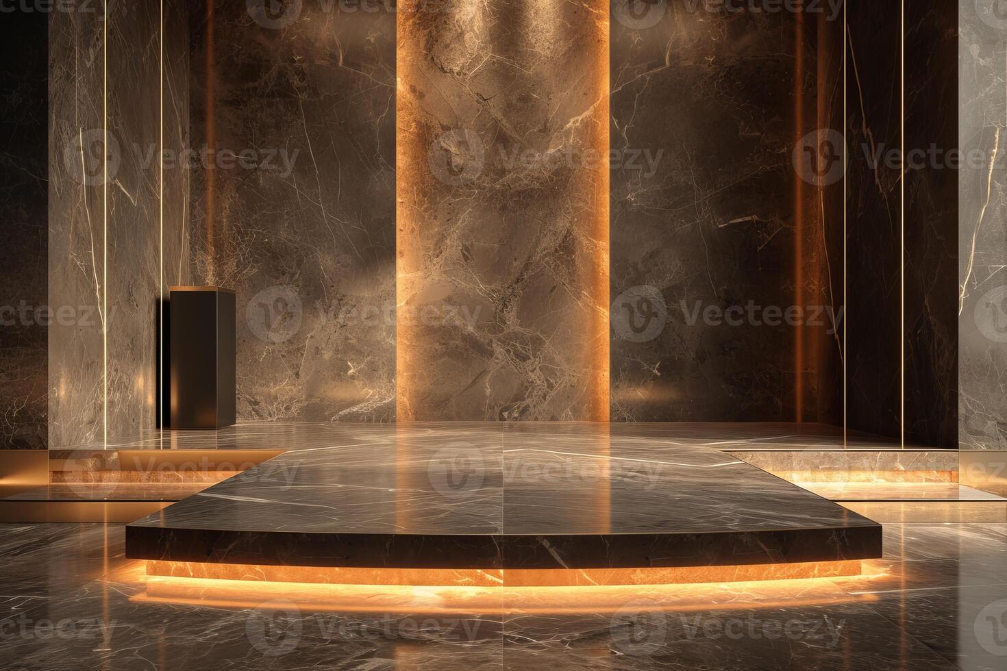 AI generated A podium with minimalist design features, accented by luxurious marble textures photo