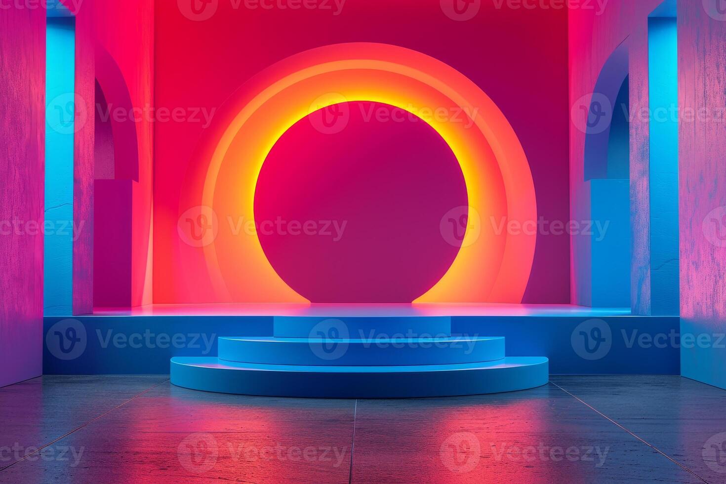 AI generated A minimalist podium with a playful pop-up color theme photo