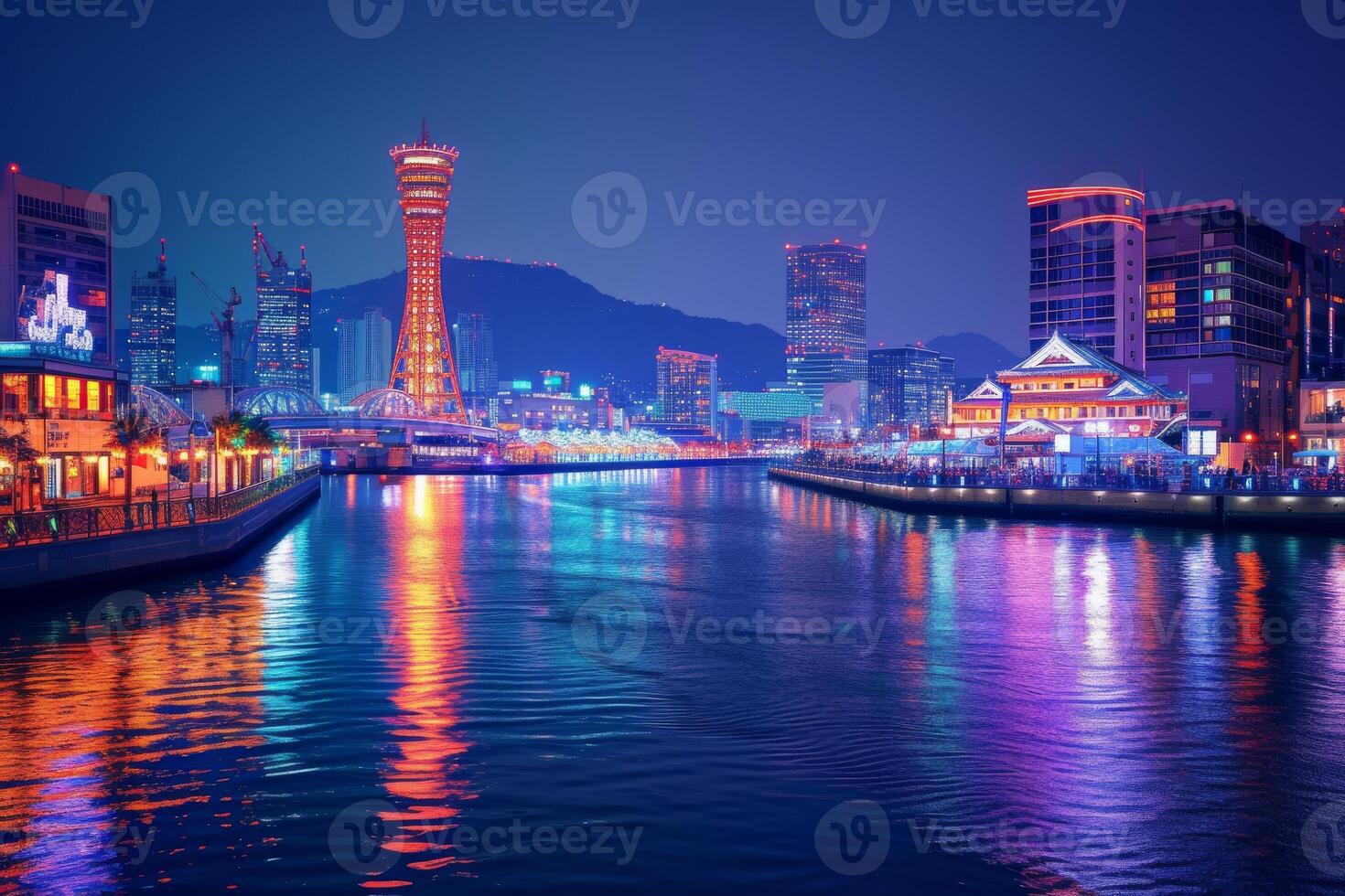 AI generated A city skyline at night photo