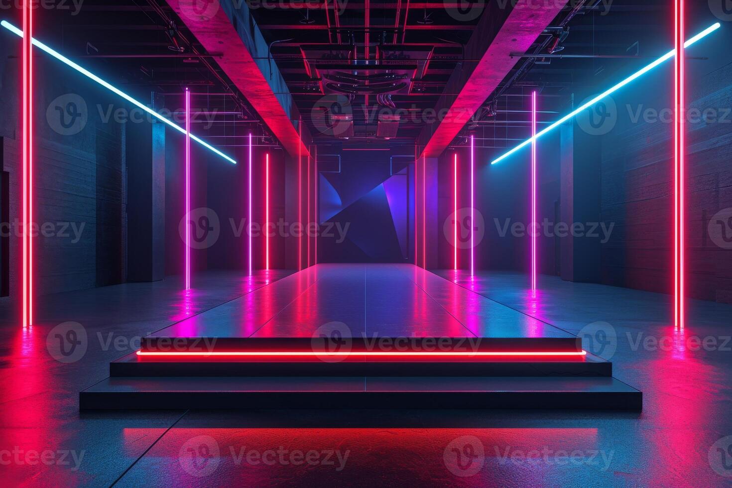 AI generated A podium featuring vibrant neon accents, exuding energy and modernity photo