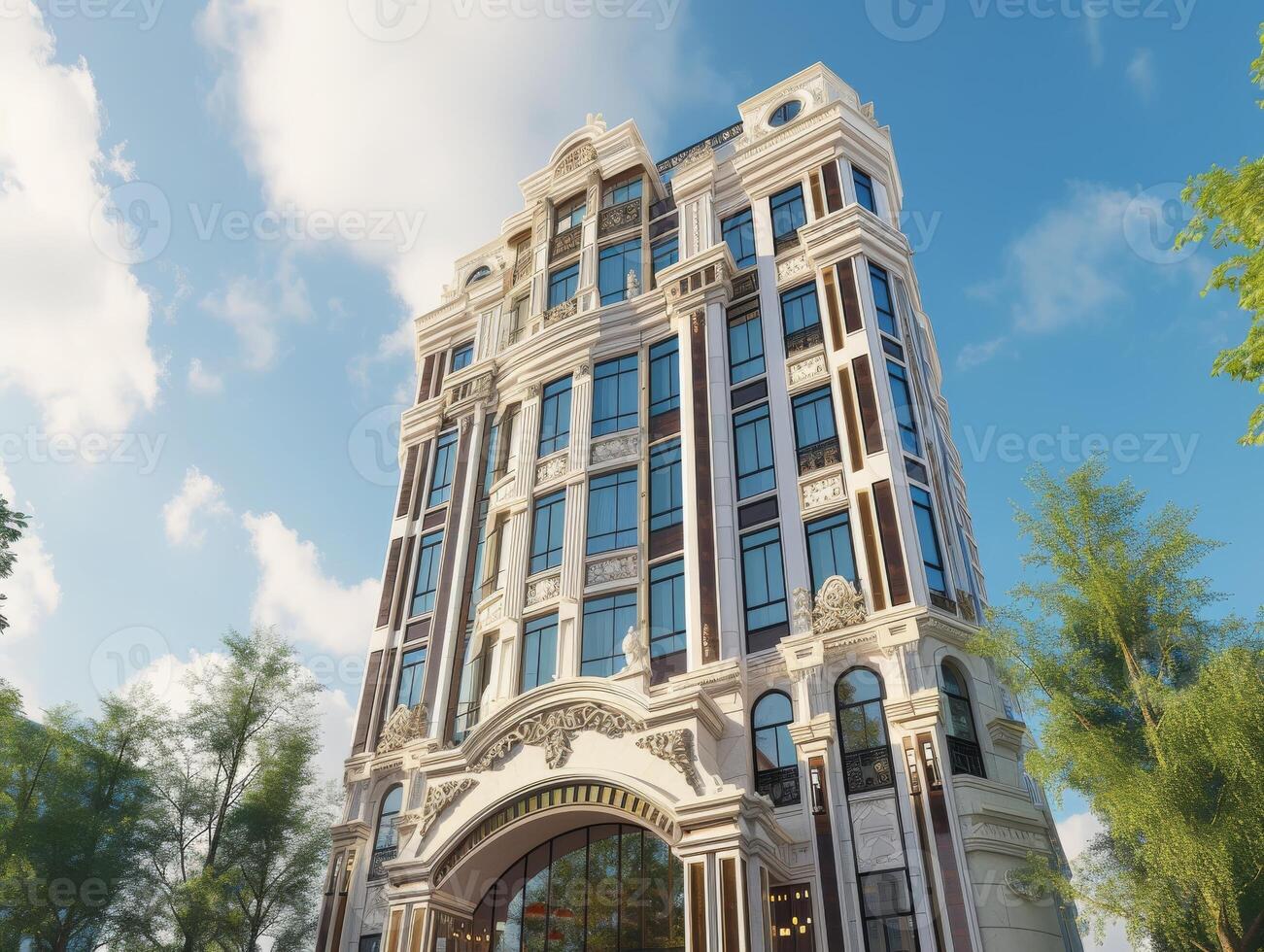 AI generated An office building inspired by the elegance and glamour of the Art Deco era photo