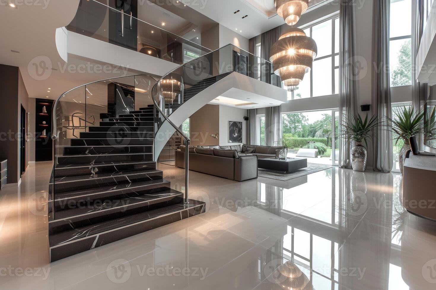 AI generated A contemporary luxury home interior boasting an open-concept layout photo