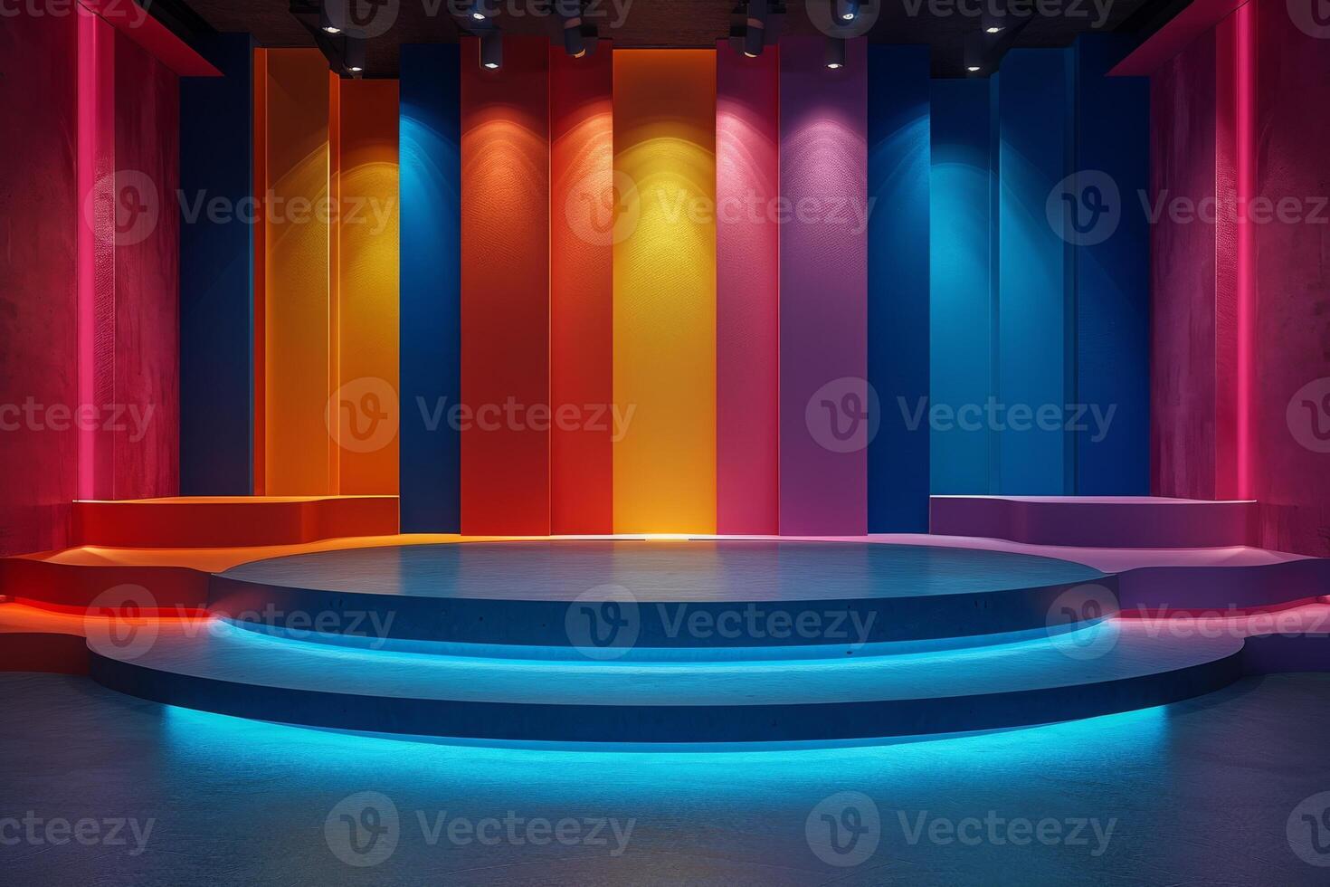 AI generated A minimalist podium with a playful pop-up color theme photo